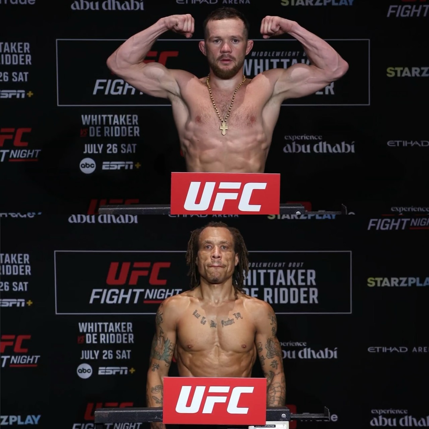Турнир UFC on ABC: Уиттакер против де Риддера пройдет 26 июля 2025 года на арене «Etihad Arena» в Абу-Даби, Объединенные Арабские Эмираты.