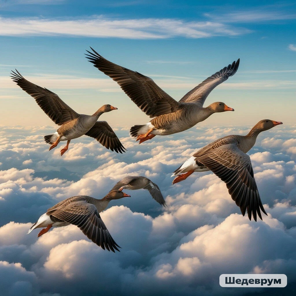 Почему гуси летят клином?