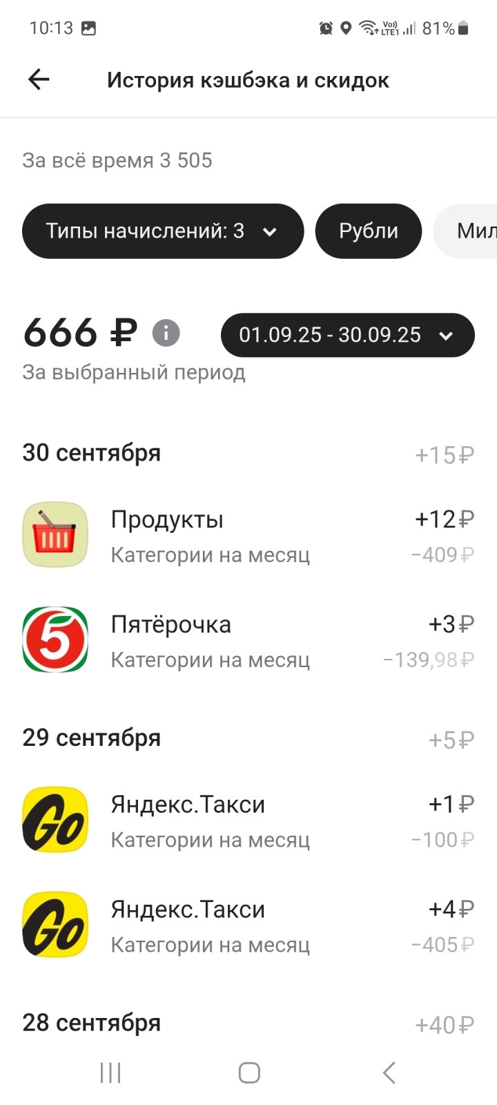 Итоги осени. Кешбек по карте Альфа банка.