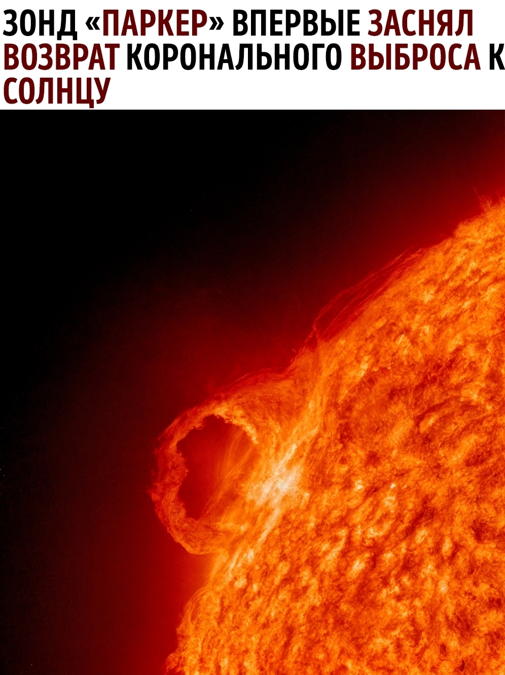 Зонд «Паркер» впервые заснял возврат коронального выброса к Солнцу