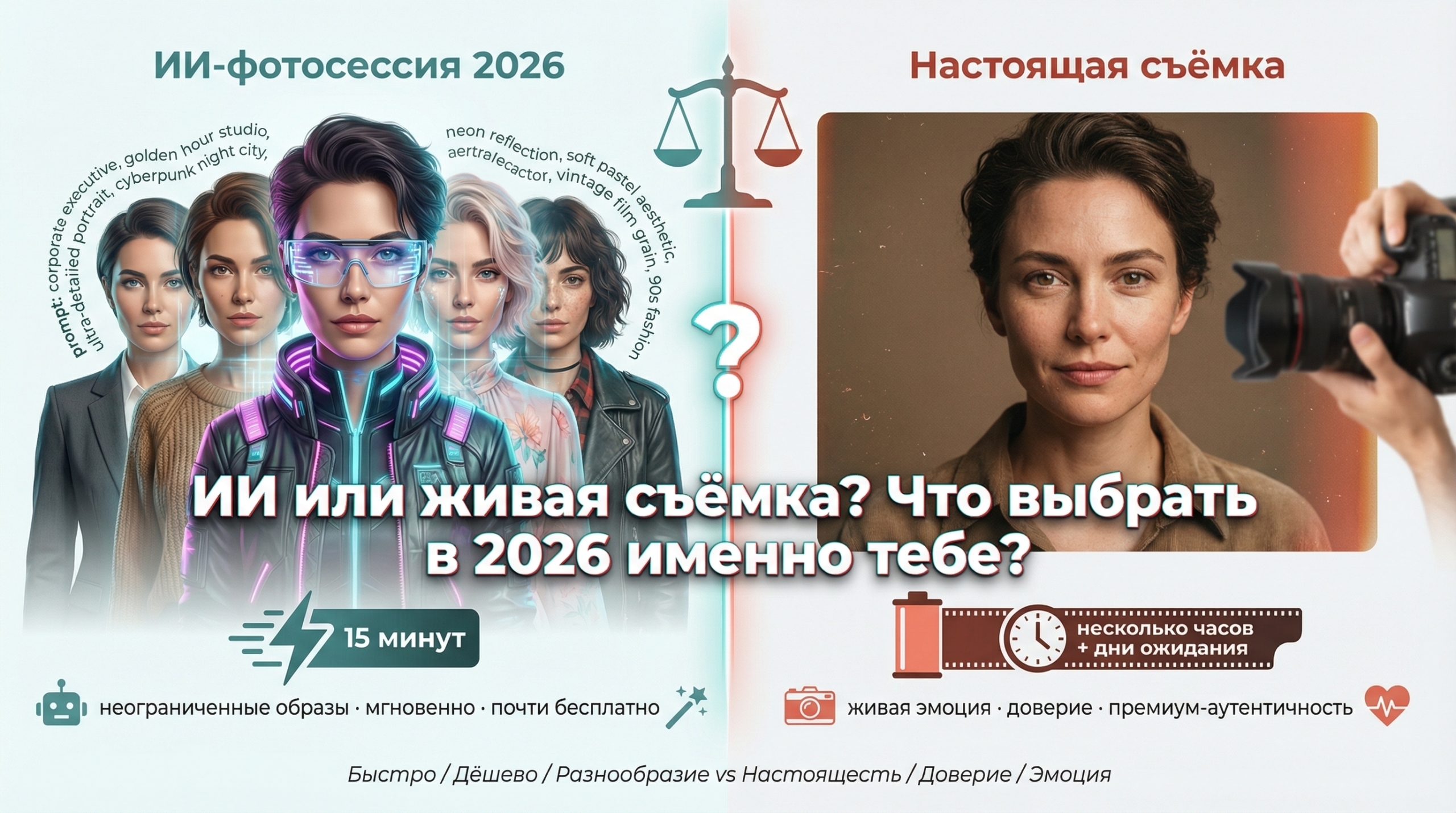 ИИ-фотосессия или настоящая съёмка в 2026 году: что выбрать именно тебе?