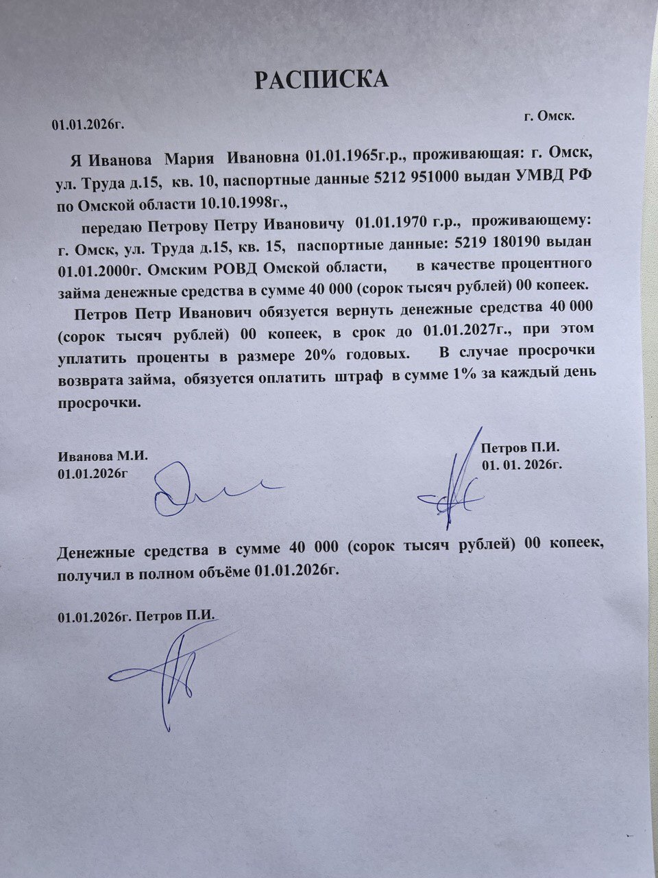 Подводные камни при составлении расписки