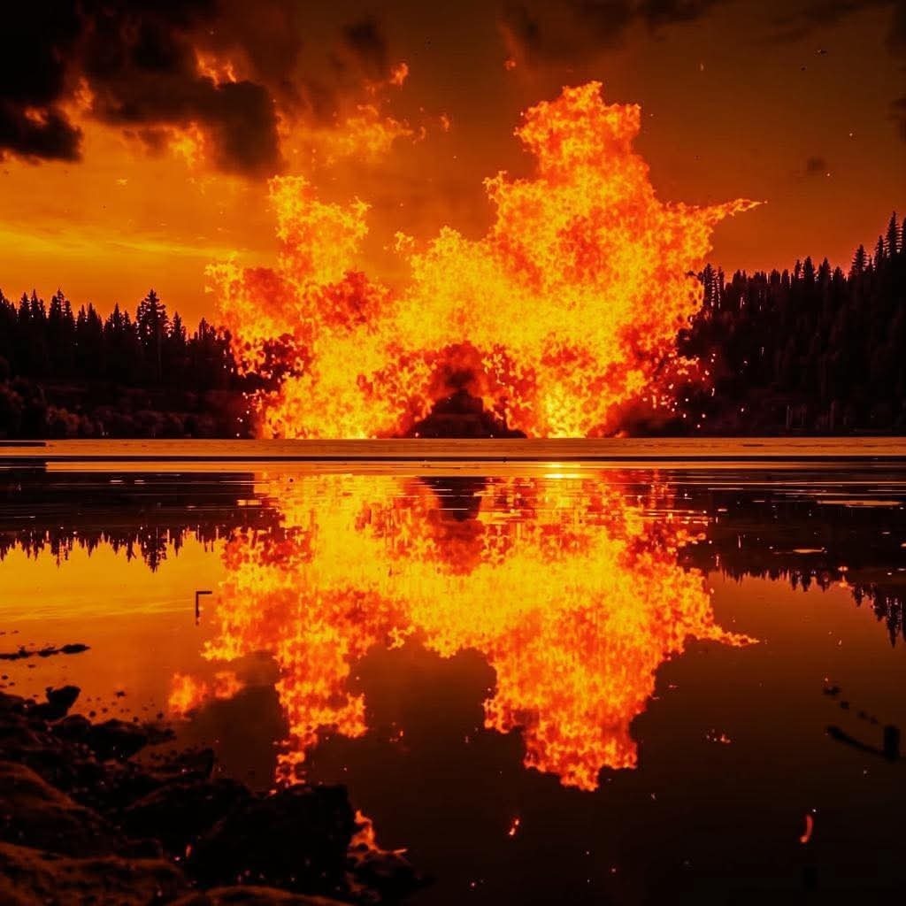 Новолуние: пламя 🔥 отражается в воде