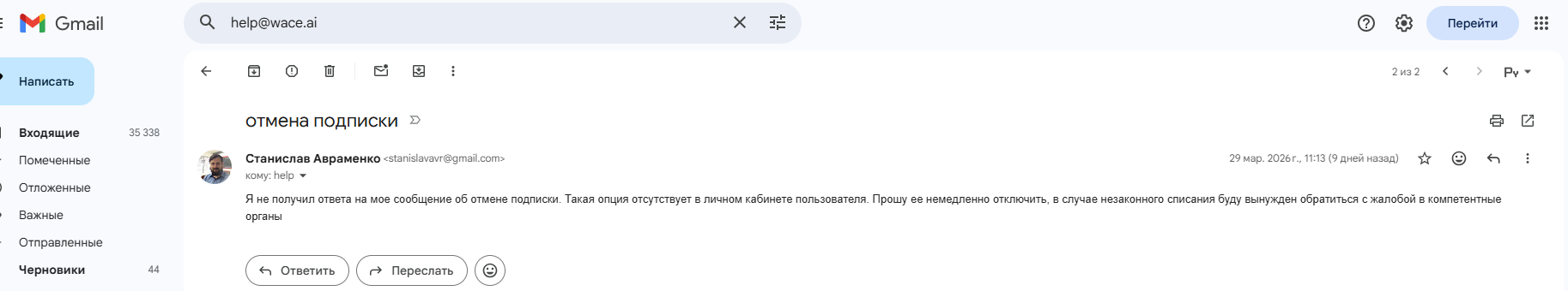 Написал жалобу в Роспотребнадзор на нейросеть WACE