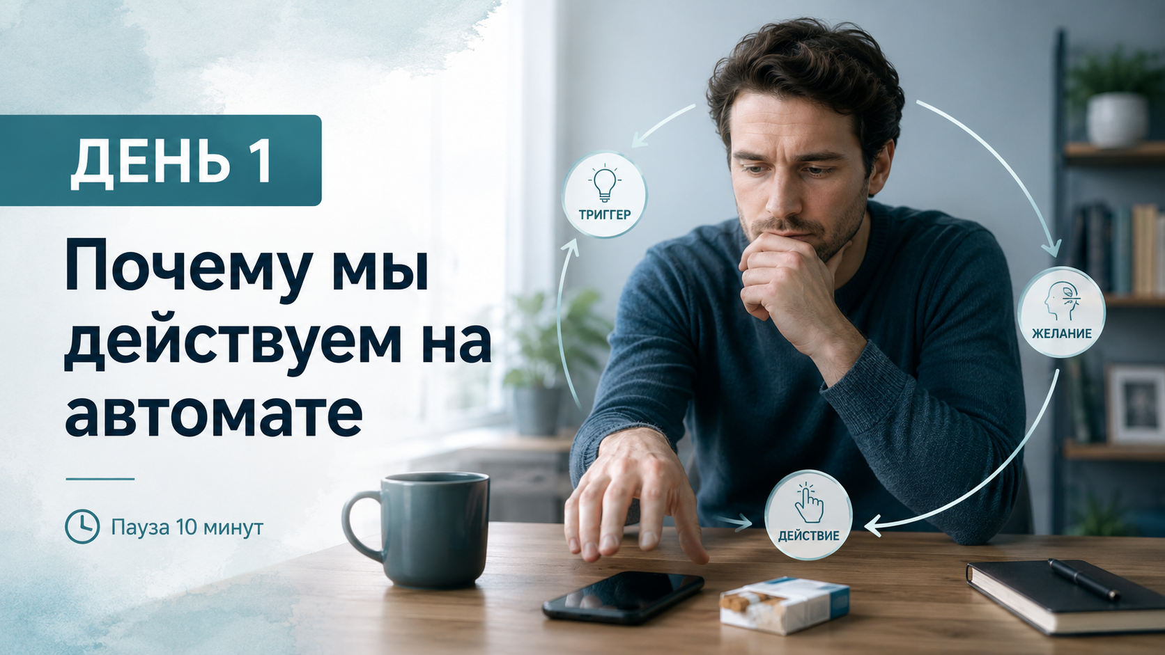 Пауза 10 минут: 7 дней практики. День 1. Почему мы действуем на автомате.