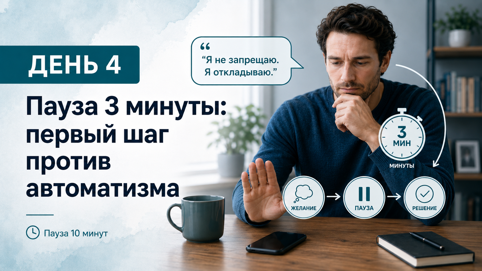 Пауза 10 минут: 7 дней практики. День 4. Пауза 3 минуты: первый шаг против автоматизма