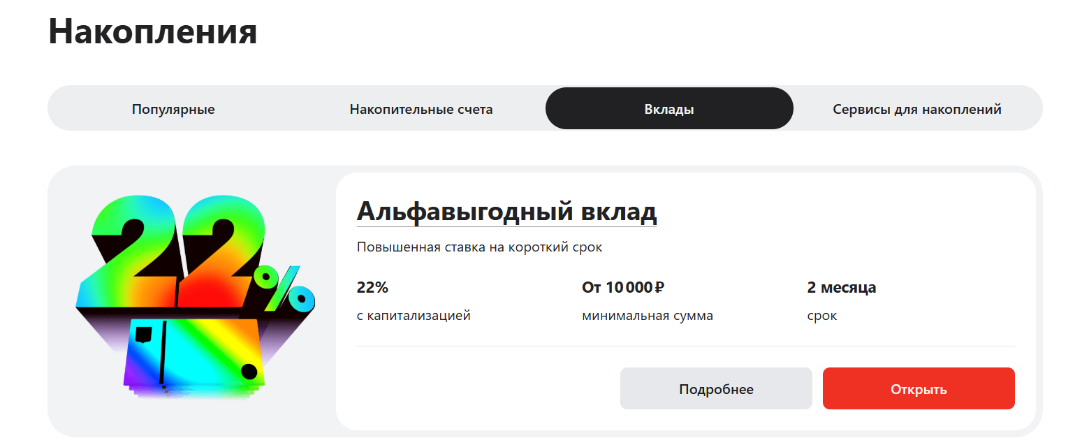 Открыла вклад со ставкой 22,05% годовых
