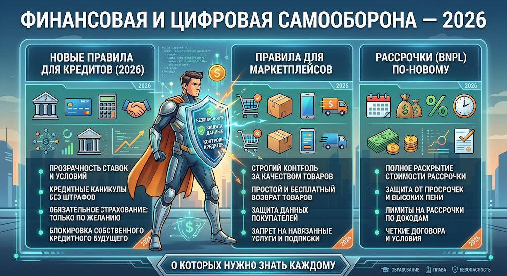 Финансовая и цифровая самооборона — 2026: новые правила для кредитов, маркетплейсов и рассрочек, о которых нужно знать каждому