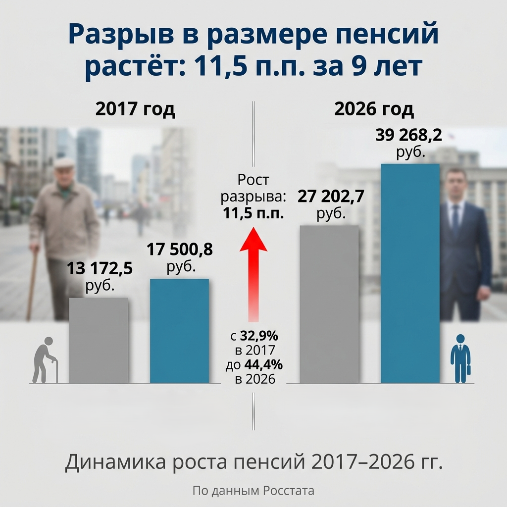 Разрыв в пенсиях растет: почему чиновники получают в 1,44 раза больше и что за этим стоит