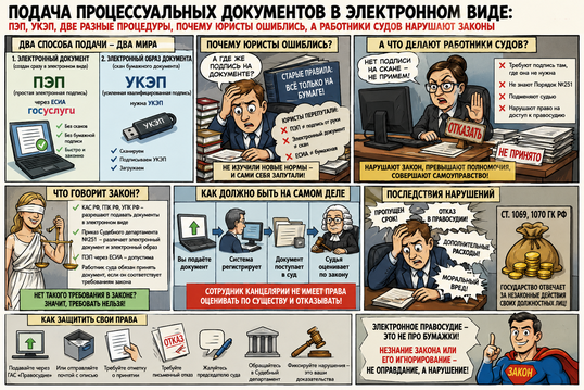 Подача процессуальных документов в электронном виде: ПЭП, УКЭП, две разные процедуры подачи, почему юристы ошиблись, а работники судов нарушают законы