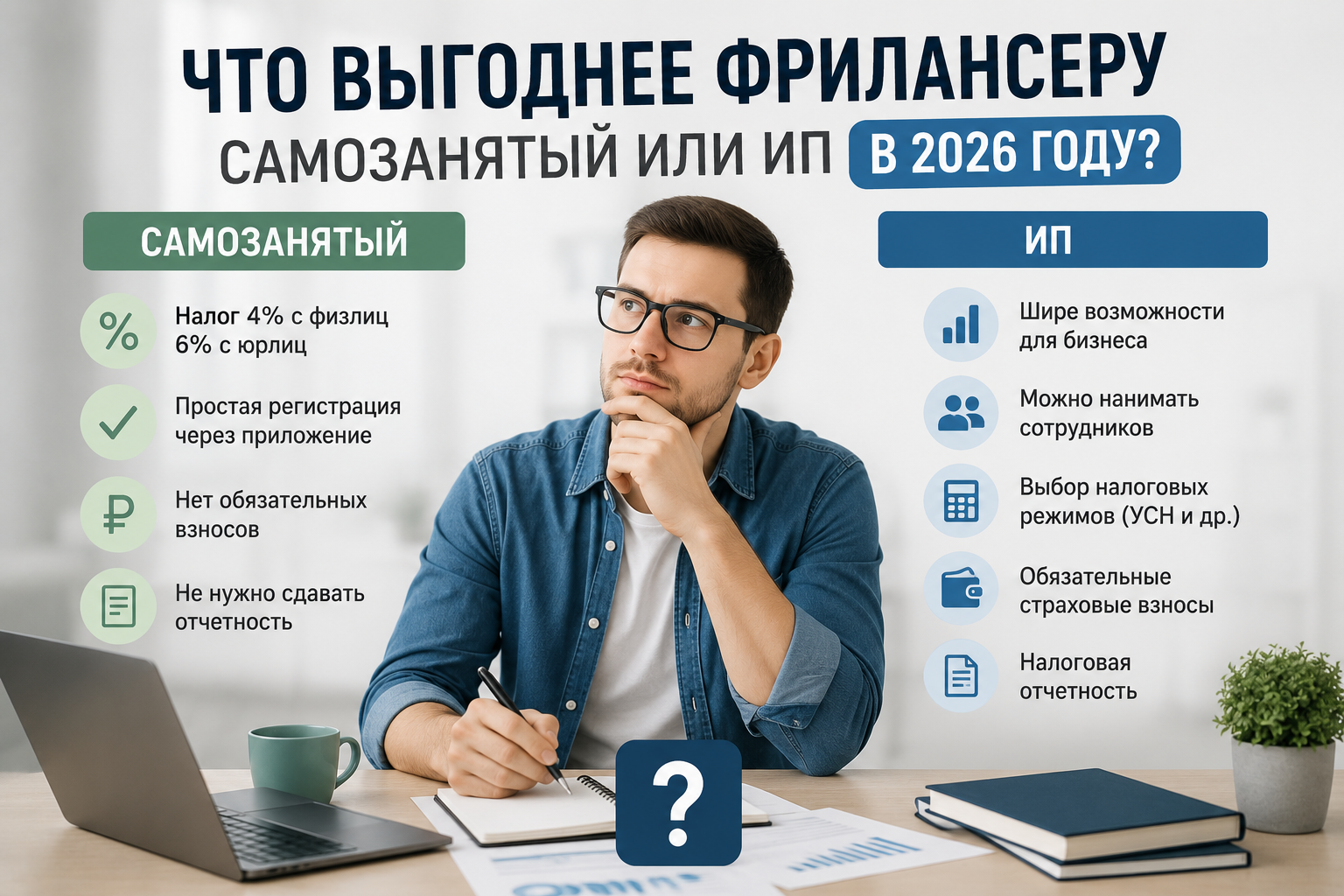 Что выгоднее фрилансеру в 2026 году: самозанятый или ИП?