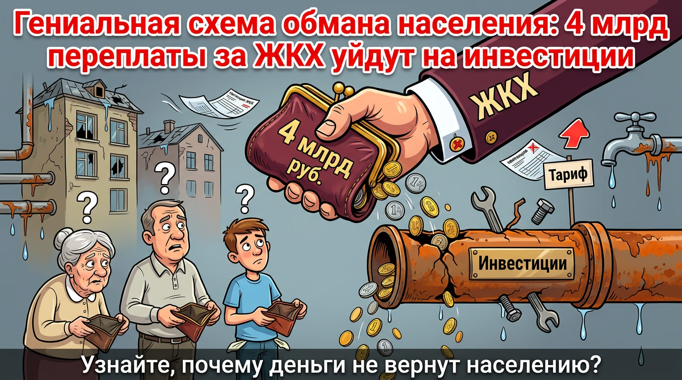 🔥 Гениальная схема отъема денег у населения: 4 млрд переплаты за ЖКХ пойдут на инвестиции. Деньги не вернут плательщикам! И вот почему ❓👀