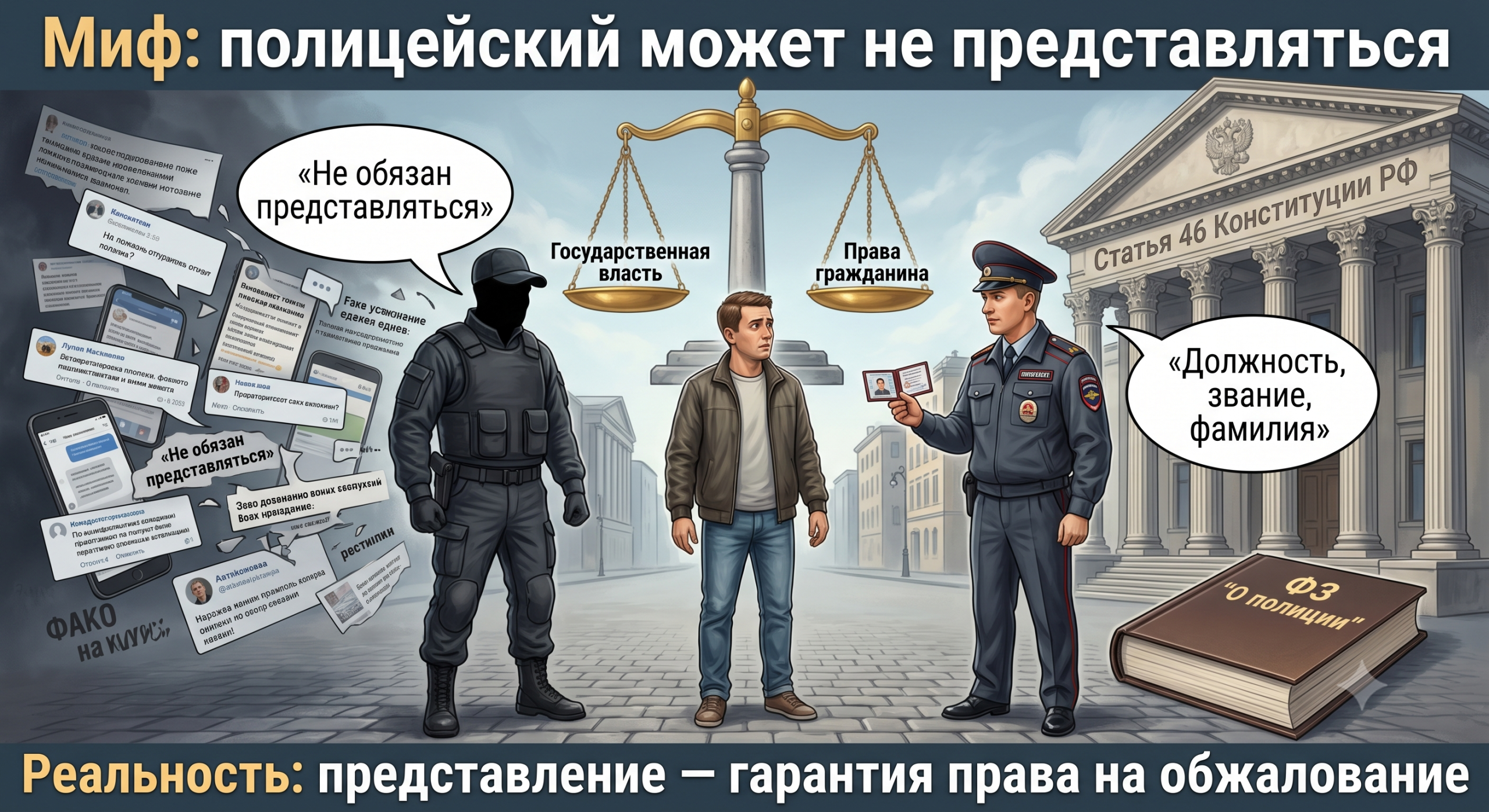 Полицейский обязан представиться. Закон не дает ему право не представляться