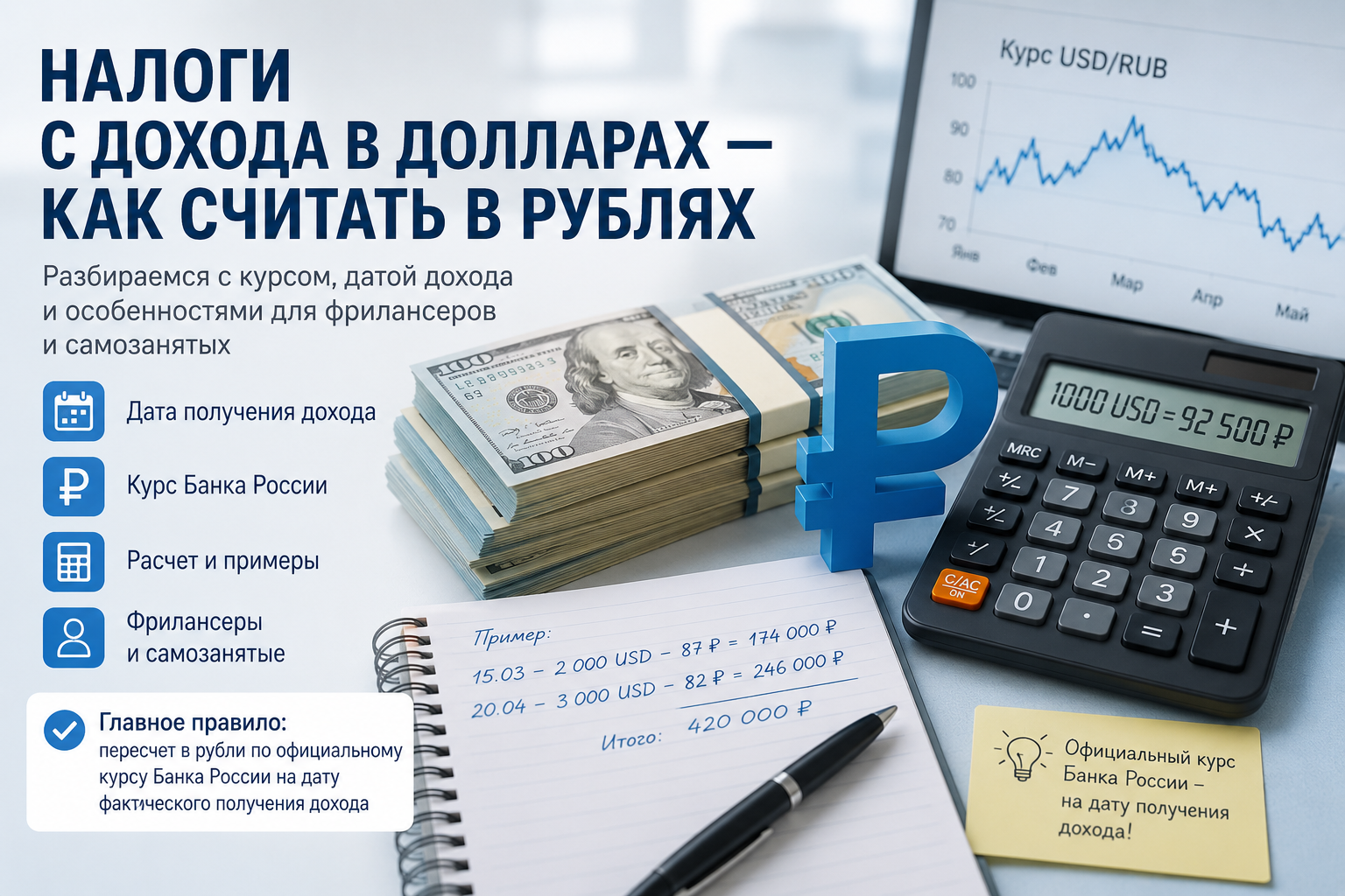 Налоги с дохода в долларах: как правильно считать в рублях в 2026 году