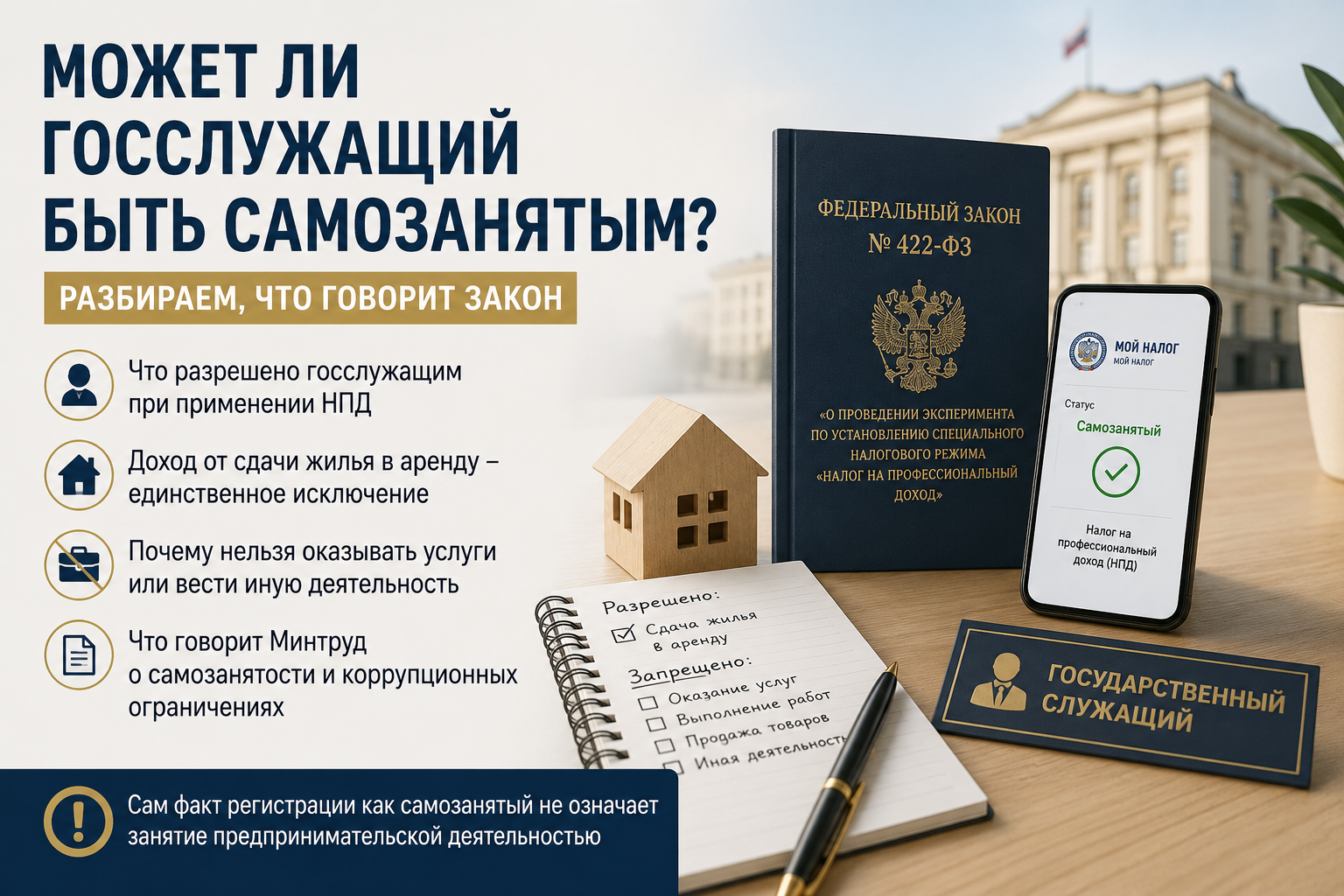 Может ли госслужащий быть самозанятым в 2026 году? Разбираем, что говорит закон