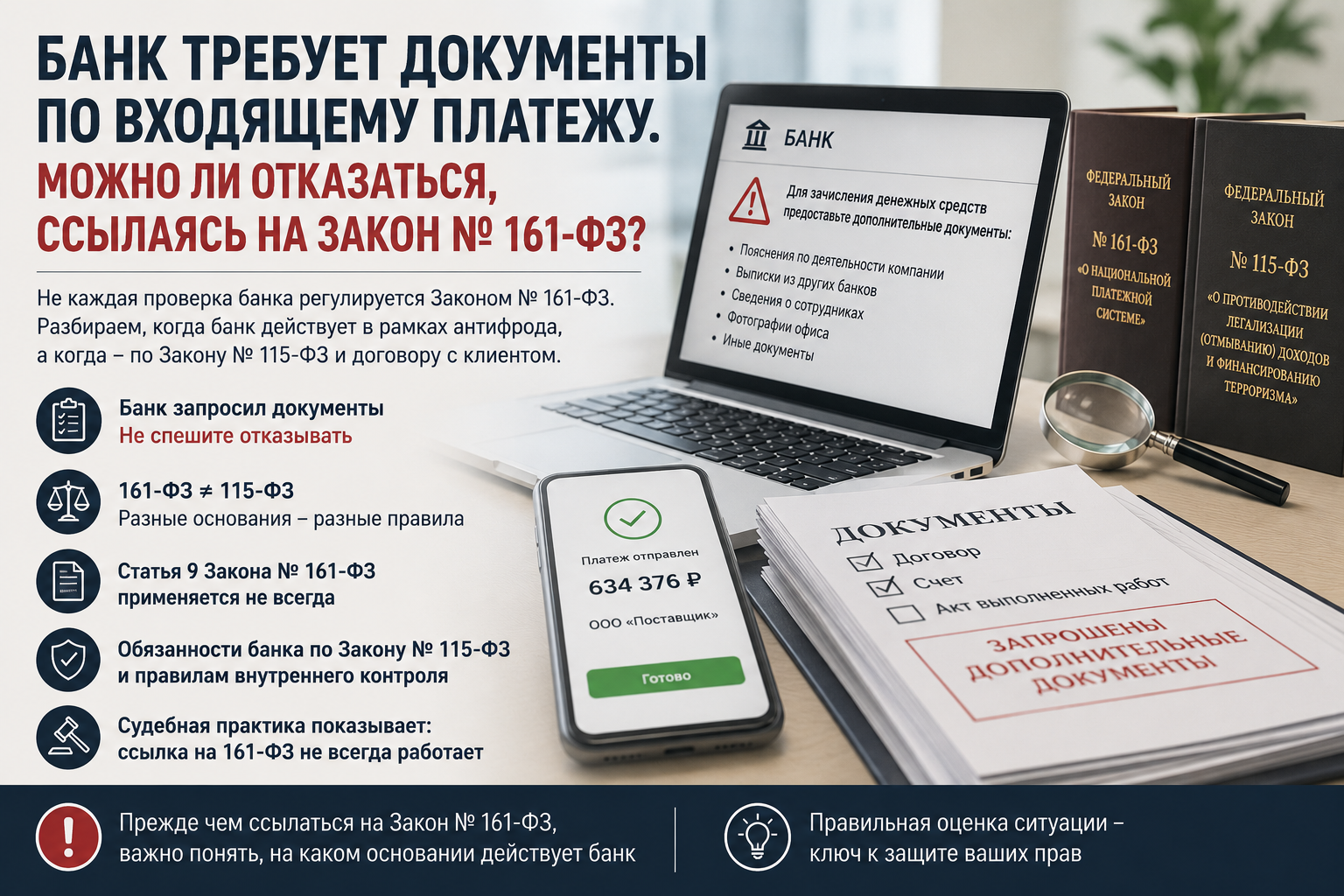 Банк требует документы по входящему платежу. Можно ли отказаться, сославшись на Закон № 161-ФЗ?