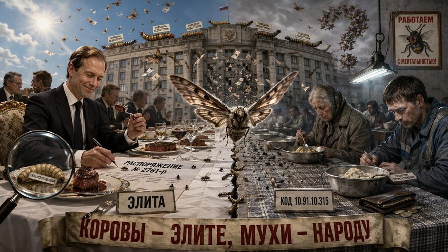 Говядина — элите, мухи — народу: как нас учат «работать с ментальностью» и радоваться опарышам.