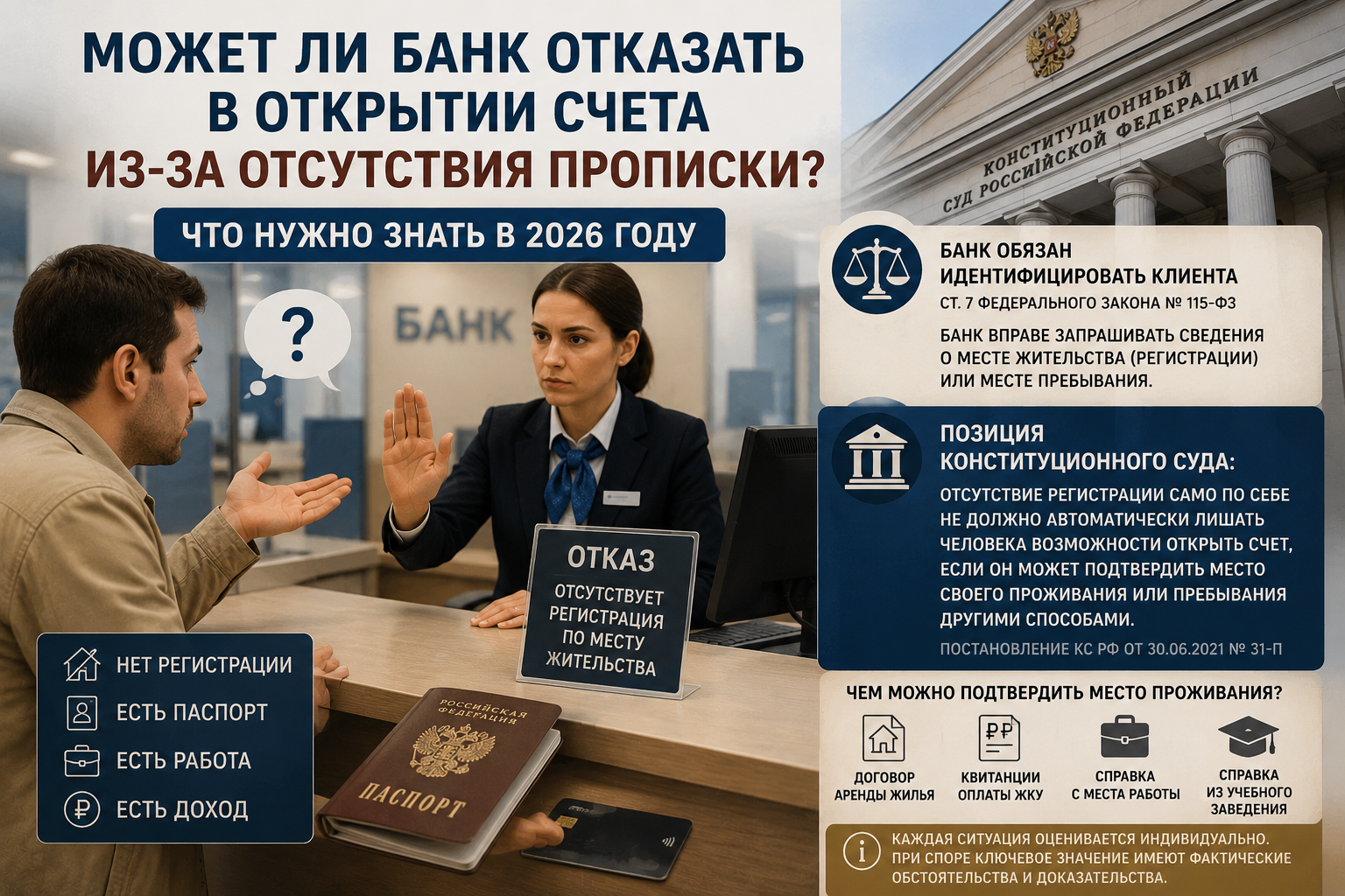 Может ли банк отказать в открытии счета из-за отсутствия прописки? Что нужно знать в 2026 году