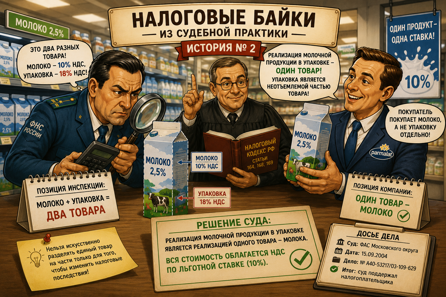 Налоговые байки из судебной практики: История №2 - Налоговая решила, что молоко и пакет — это два разных товара