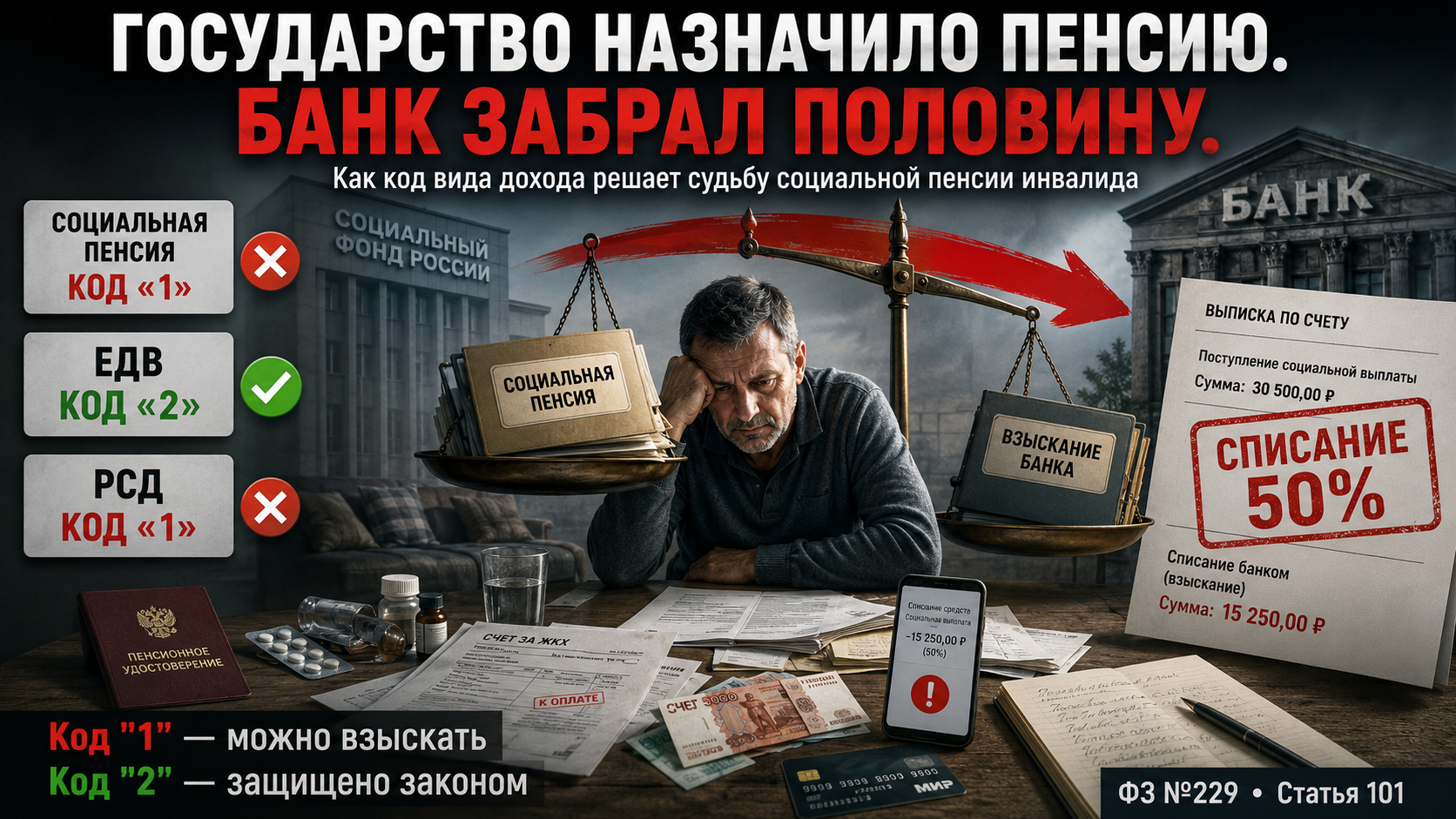 Я инвалид 2 группы. Государство назначило мне пенсию, а потом разрешило банку её забрать. Как работает система кодов видов дохода в России