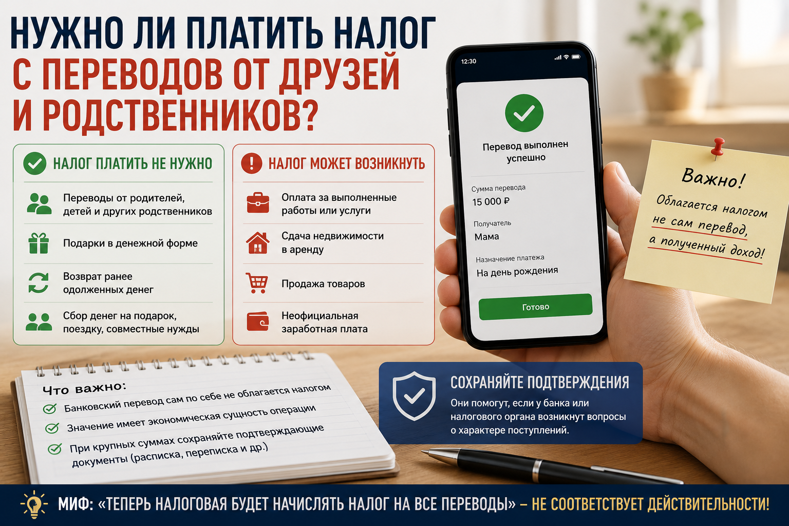 Нужно ли платить налог с переводов от друзей и родственников? Разбираем популярный миф
