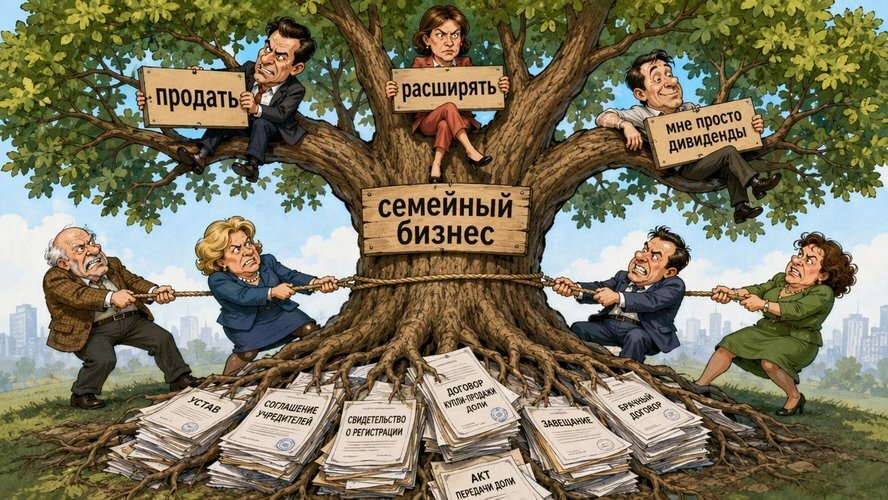 «Семейный бизнес: жили дружно и счастливо, пока не пришёл бухгалтер. Как доли превращают родство в протокол разногласий».