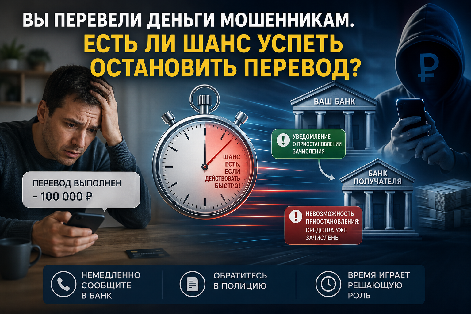 Вы перевели деньги мошенникам. Есть ли шанс успеть остановить перевод? Разбираем, что происходит между банками