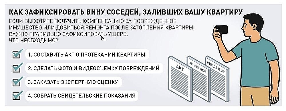 Алгоритм действий при затоплении жилого помещения соседями.