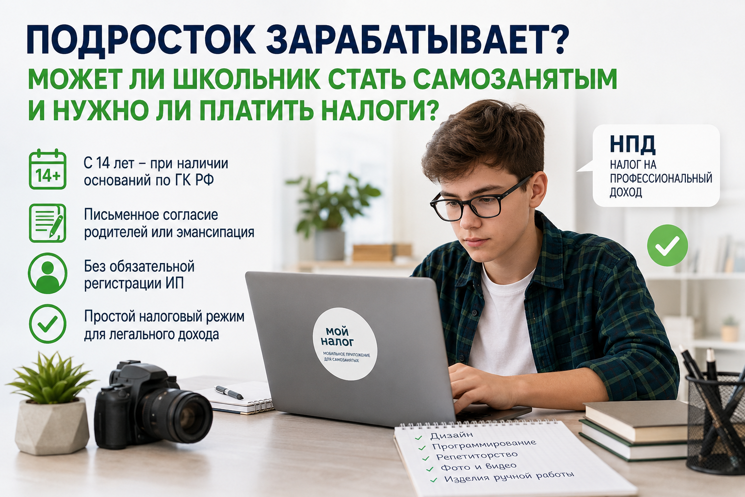 Подросток начал зарабатывать. Может ли школьник стать самозанятым и нужно ли платить налоги?