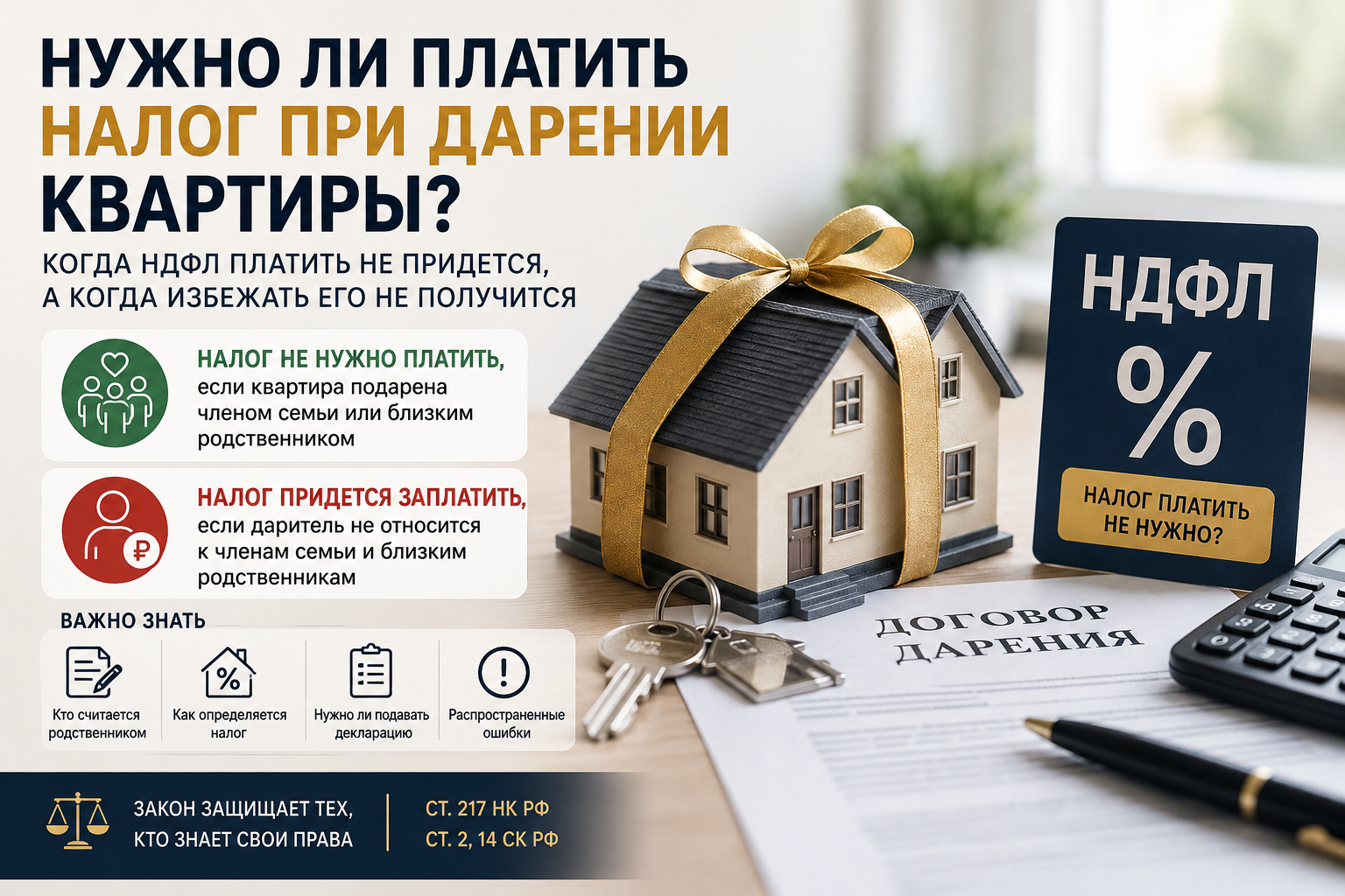 Нужно ли платить налог при дарении квартиры? Когда НДФЛ платить не придется, а когда избежать его не получится