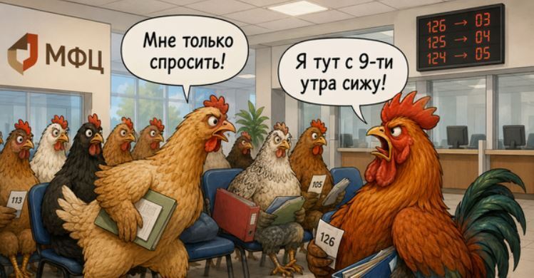 Весёлые картинки про регистрацию кур в МФЦ