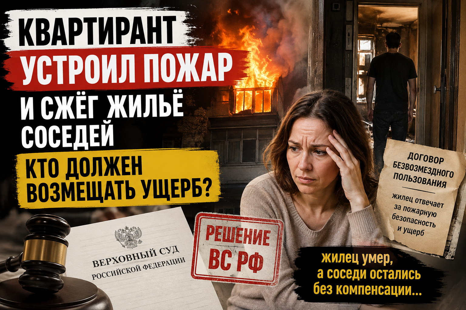 Квартирант устроил пожар и сжёг жильё соседей. Кто должен платить — он или собственник квартиры?
